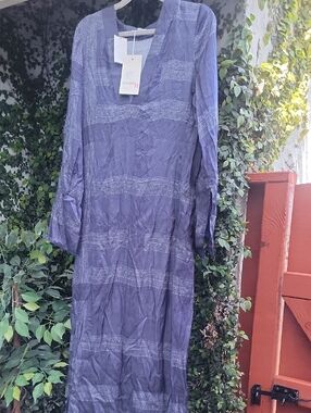 Lemlem Long-Sleeve V-Neck Patterned Purple Dress